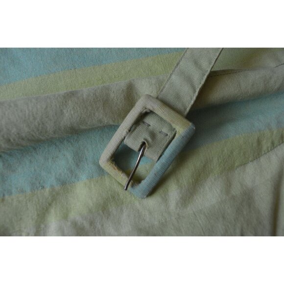 Vintage 60s Handmade Pastel Blue Green Striped Shift Belted Dress Womens Size XS - Picture 6 of 11